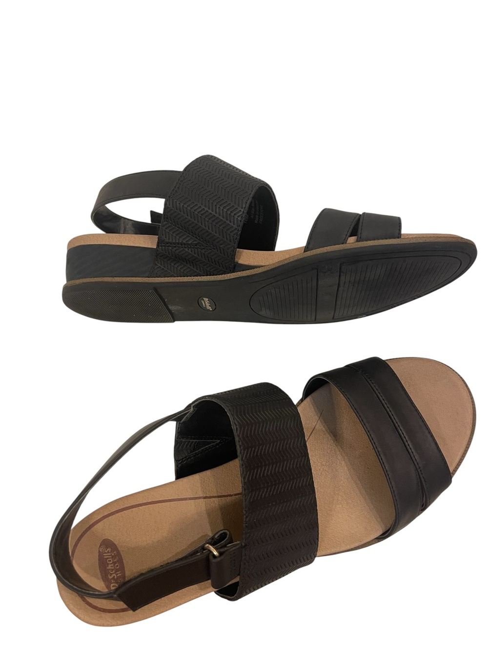Dr. Scholl's Freestone Black and Tan Dual-Strap Slingback Sandals Shoes - Picture 5 of 7